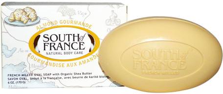Almond Gourmande, French Milled Oval Soap with Organic Shea Butter, 6 oz (170 g) by South of France-Bad, Skönhet, Tvål, Sheasmör