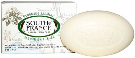 Blooming Jasmine, French Milled Oval Soap with Organic Shea Butter, 6 oz (170 g) by South of France-Bad, Skönhet, Tvål, Sheasmör