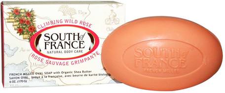 Climbing Wild Rose, French Milled Oval Soap with Organic Shea Butter, 6 oz (170 g) by South of France-Bad, Skönhet, Tvål, Sheasmör