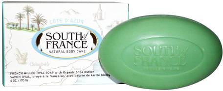 Cote D Azur, French Milled Bar Oval Soap with Organic Shea Butter, 6 oz (170 g) by South of France-Bad, Skönhet, Tvål, Sheasmör