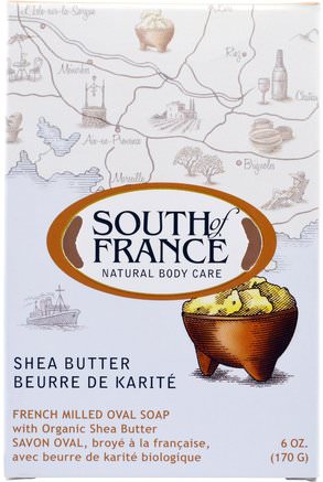 French Milled Oval Soap with Organic Shea Butter, 6 oz (170 g) by South of France-Bad, Skönhet, Tvål, Sheasmör