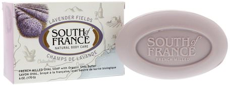 Lavender Fields, French Milled Oval Soap with Organic Shea Butter, 6 oz (170 g) by South of France-Bad, Skönhet, Tvål, Sheasmör