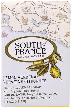 Lemon Verbena, French Milled Bar Soap with Organic Shea Butter, 1.5 oz (42.5 g) by South of France-Bad, Skönhet, Tvål, Sheasmör
