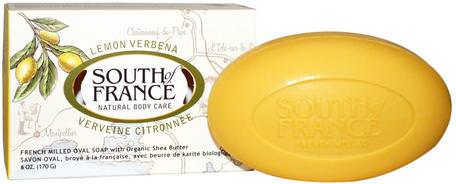 Lemon Verbena, French Milled Oval Soap with Organic Shea Butter, 6 oz (170 g) by South of France-Bad, Skönhet, Tvål, Sheasmör
