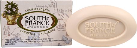 Lush Gardenia, French Milled Oval Soap with Organic Shea Butter, 6 oz (170 g) by South of France-Bad, Skönhet, Tvål, Sheasmör