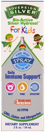 Bio-Active Silver Hydrosol, For Kids, Daily Immune Support Spray, 2 fl oz (59 ml) by Sovereign Silver-Barns Hälsa, Kall Influensa Hosta