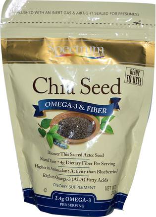 Chia Seed, Omega-3 & Fiber, 12 oz (340 g) by Spectrum Essentials-Kosttillskott, Efa Omega 3 6 9 (Epa Dha), Chia Frön