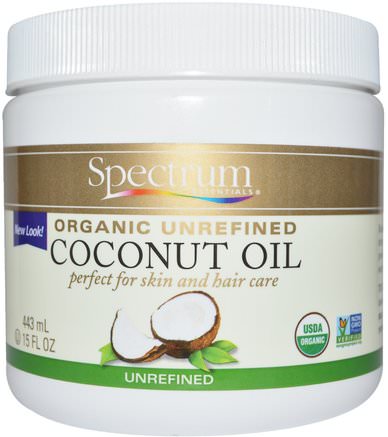 Organic Unrefined Coconut Oil, 15 fl oz (443 ml) by Spectrum Essentials-Mat, Keto Vänlig, Kokosnötolja