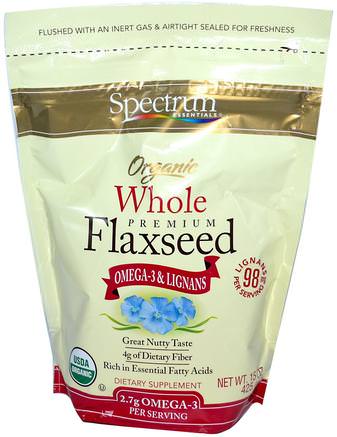 Organic Whole Premium Flaxseed, 15 oz (425 g) by Spectrum Essentials-Kosttillskott, Linfrö
