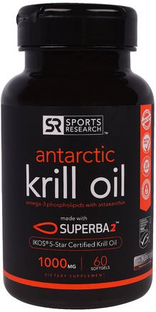 Antarctic Krill Oil, 1000 mg, 60 Softgels by Sports Research-Kosttillskott, Efa Omega 3 6 9 (Epa Dha), Krillolja