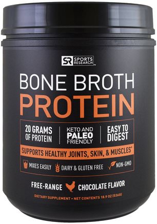 Bone Broth Protein, Chocolate, 18.9 oz (536 g) by Sports Research-Mat, Keto Vänlig, Protein