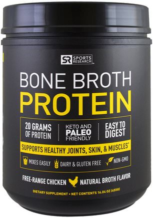 Bone Broth Protein, Natural Broth, 16.04 oz (455 g) by Sports Research-Mat, Keto Vänlig, Protein
