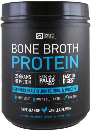 Bone Broth Protein, Vanilla, 17.7 oz ( 502 g) by Sports Research-Mat, Keto Vänlig, Protein