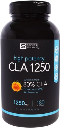 CLA 1250, 1250 mg, 180 Softgels by Sports Research-Viktminskning, Diet, Cla (Konjugerad Linolsyra)