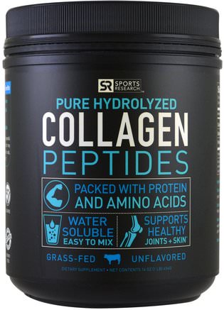 Collagen Peptides, Unflavored, 16 oz (454 g) by Sports Research-Sport, Sport, Ben, Osteoporos, Kollagen
