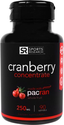 Cranberry Concentrate, 250 mg, 90 Softgels by Sports Research-Örter, Tranbär, Urinhälsa