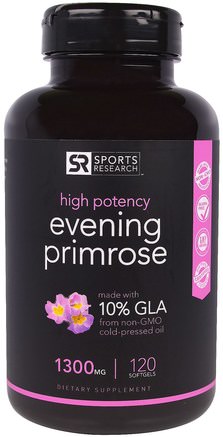 Evening Primrose, 1300 mg, 120 Softgels by Sports Research-Kosttillskott, Efa Omega 3 6 9 (Epa Dha), Kvicksilverolja, Mjölkgeler För Kvälls Primrosolja