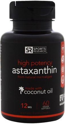 High Potency Astaxanthin, 12 mg, 60 Veggie Softgels by Sports Research-Kosttillskott, Antioxidanter, Astaxanthin