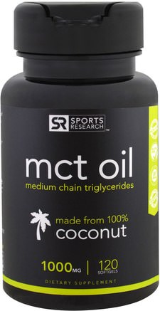 MCT Oil, 1000 mg, 120 Softgels by Sports Research-Mat, Keto Vänlig, Energi, Mct Olja