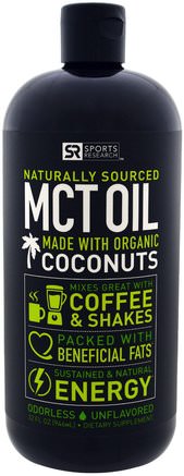 MCT Oil, Unflavored, 32 fl oz (946 ml) by Sports Research-Mat, Keto Vänlig, Energi, Mct Olja