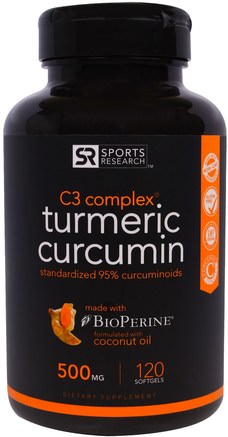 Turmeric Curcumin, C3 Complex, 500 mg, 120 Softgels by Sports Research-Kosttillskott, Antioxidanter, Curcumin