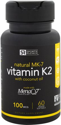Vitamin K2, 100 mcg, 60 Veggie Softgels by Sports Research-Vitaminer, Vitamin K