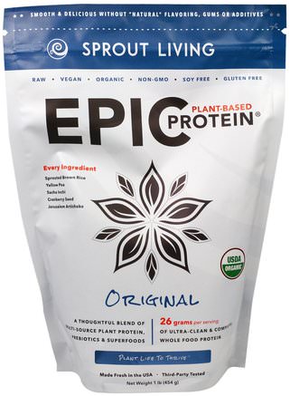 Epic Plant-Based Protein Powder, Original, 1 lb (454 g) by Sprout Living-Kosttillskott, Protein
