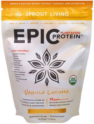 Epic Plant-Based Protein, Vanilla Lucuma, 1 lb (454 g) by Sprout Living-Kosttillskott, Protein