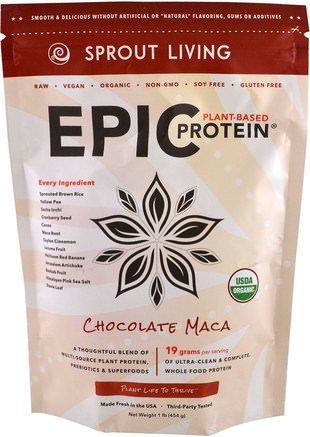 Epic Protein, Chocolate Maca, 1 lb (454 g) by Sprout Living-Kosttillskott, Adaptogen, Protein