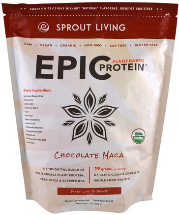 Organic Epic Protein, Chocolate Maca, 1 kg (1.000 g) by Sprout Living-Kosttillskott, Adaptogen, Protein