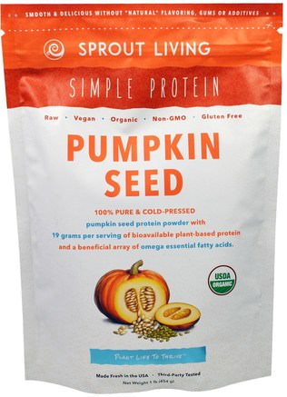 Simple Protein, Organic Pumpkin Seed Protein Powder, 1 lb (454 g) by Sprout Living-Kosttillskott, Protein