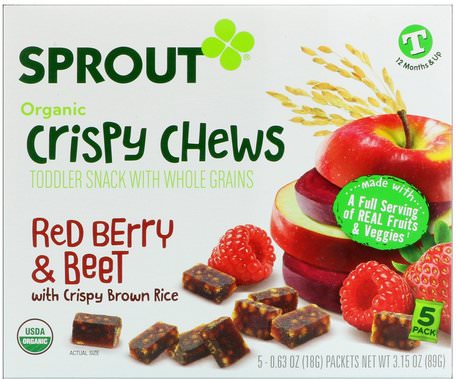 Red Berry & Beet, 5 Packets, 0.63 oz (18 g) Each by Sprout Organic Crispy Chews-Barns Hälsa, Babyfodring