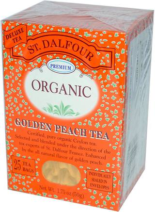 Organic Golden Peach Tea, 25 Tea Bags, 1.75 oz (50 g) by St. Dalfour-Mat, Örtte