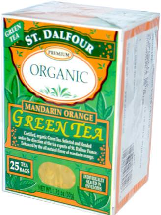 Organic Green Tea, Mandarin Orange, 25 Tea Bags, 1.75 oz (50 g) by St. Dalfour-Mat, Örtte, Grönt Te