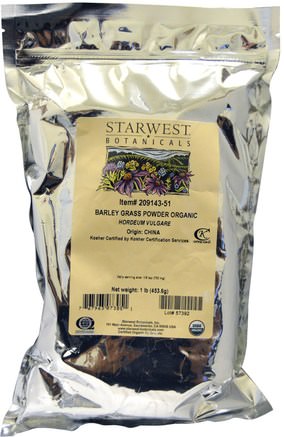 Barley Grass Powder, Organic 1 lb (453.6 g) by Starwest Botanicals-Kosttillskott, Superfoods, Korngräs
