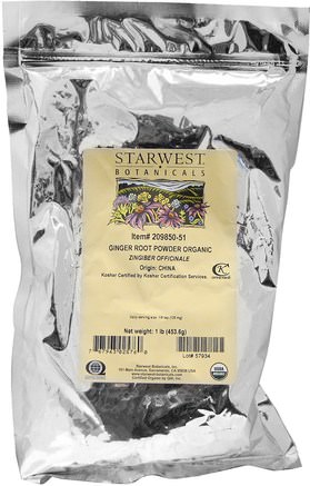 Ginger Root Powder, Organic 1 lb (453.6 g) by Starwest Botanicals-Örter, Ingefära Rot, Ingefära Krydda