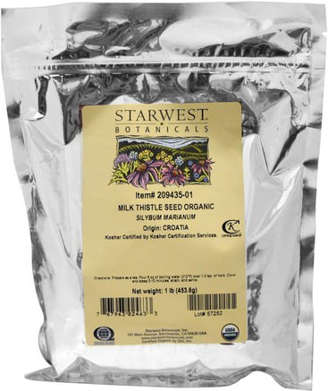 Milk Thistle Seed Whole, Organic 1 lb (453.6 g) by Starwest Botanicals-Hälsa, Detox, Mjölktistel (Silymarin)