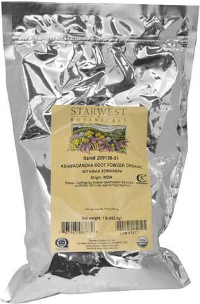 Organic Ashwagandha Root Powder, 1 lbs (453.6 g) by Starwest Botanicals-Kosttillskott, Adaptogen, Ashwagandha Medania Somnifera
