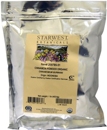 Organic Cinnamon Powder, 1 lb (453.6 g) by Starwest Botanicals-Mat, Kryddor Och Kryddor, Kanelspice