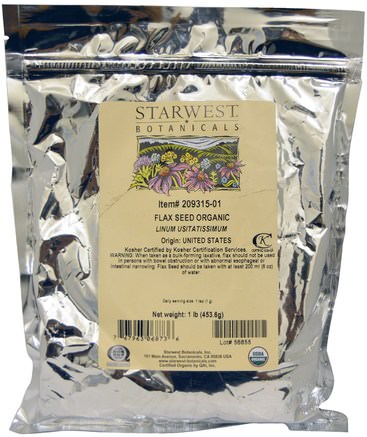 Organic Flax Seed, 1 lb (453.6 g) by Starwest Botanicals-Kosttillskott, Linfrö, Nötter Frön Korn