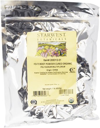 Organic Fo-Ti Root Powder Cured, 1 lb (453.6 g) by Starwest Botanicals-Bad, Skönhet, Hår, Hårbotten, För Ti (Han Ska Du)