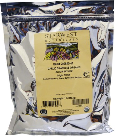 Organic Garlic Granules, 1 lb (453.6 g) by Starwest Botanicals-Mat, Kryddor Och Kryddor, Vitlökspice, Kosttillskott, Antibiotika, Vitlök