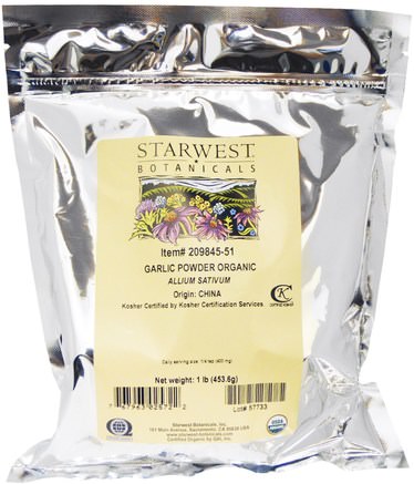 Organic Garlic Powder, 1 lb ( 453.6 g) by Starwest Botanicals-Mat, Kryddor Och Kryddor, Vitlökspice, Kosttillskott, Antibiotika, Vitlök