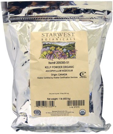 Organic Kelp Powder, 1 lb (453.6 g) by Starwest Botanicals-Kosttillskott, Alger Olika, Kelp