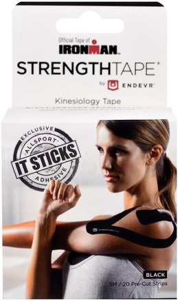 Kinesiology Tape, Black, 20 Precut Strips by Strengthtape-Sporter