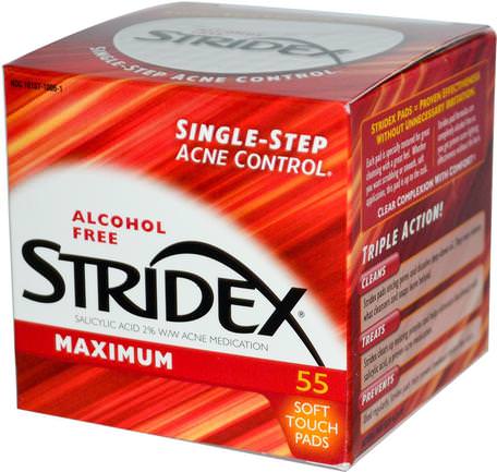 Single-Step Acne Control, Maximum, Alcohol Free, 55 Soft Touch Pads by Stridex-Skönhet, Salicylsyra, Akne Topiska Produkter