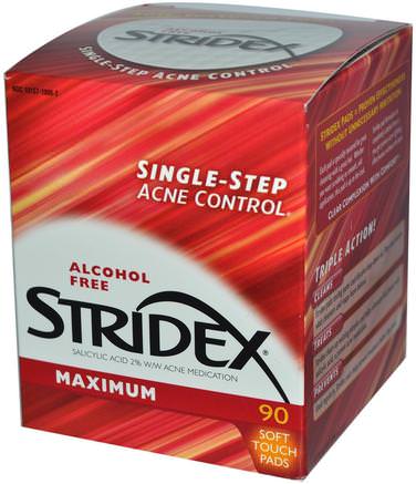 Single-Step Acne Control, Maximum, Alcohol Free, 90 Soft Touch Pads by Stridex-Skönhet, Salicylsyra, Akne Topiska Produkter
