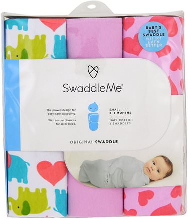 Swaddle Me, Original Swaddle, Small, 0-3 Months, Elephant Hearts, 3 Swaddles by Summer Infant-Barns Hälsa, Bebis, Barn