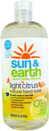 Natural Hand Soap, Light Citrus, 16 fl oz (473 ml) by Sun & Earth-Bad, Skönhet, Tvål, Påfyllnad