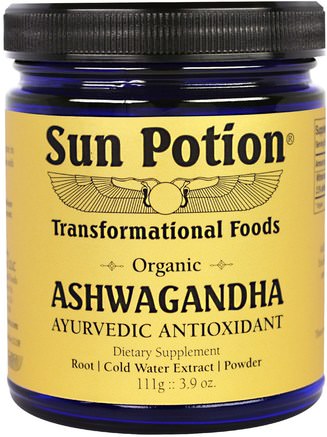 Ashwagandha Powder, Organic 3.9 oz (111 g) by Sun Potion-Kosttillskott, Adaptogen, Ashwagandha Medania Somnifera